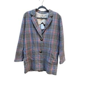 J Jill Barley Relaxed Jacket Blue Red Plaid Cotton Spandex Boyfriend Blazer‎
